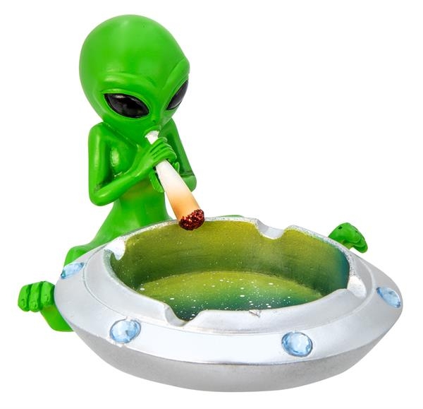 Aschenbecher "Alien mit Joint & UFO", grün